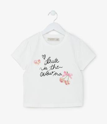 Blusa Infantil com Lettering e Bordado em Paetês - Tam 5 a 14 Anos