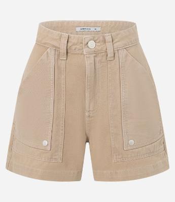 Short Mom em Sarja com Bolso Carpinteiro e Cintura Alta