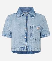 Camisa Cropped em Jeans com Bolso e Abotoamento Frontal - 1