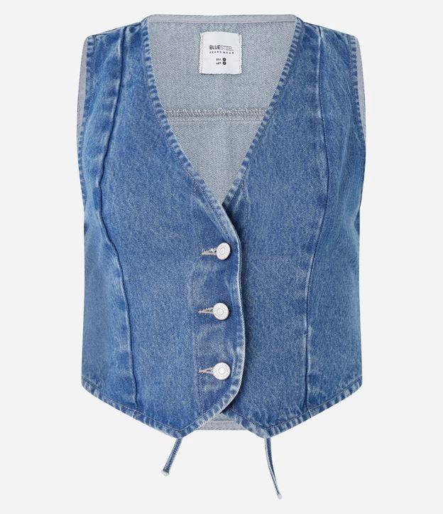 Colete em Jeans e Botões Frontais e Amarração nas Costas - 1