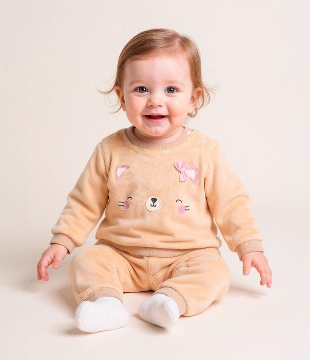 Conjunto Infantil em Fleece com Bordado Carinha de Gatinha - Tam 0 a 18 meses - 2