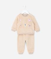 Conjunto Infantil em Fleece com Bordado Carinha de Gatinha - Tam 0 a 18 meses - 1