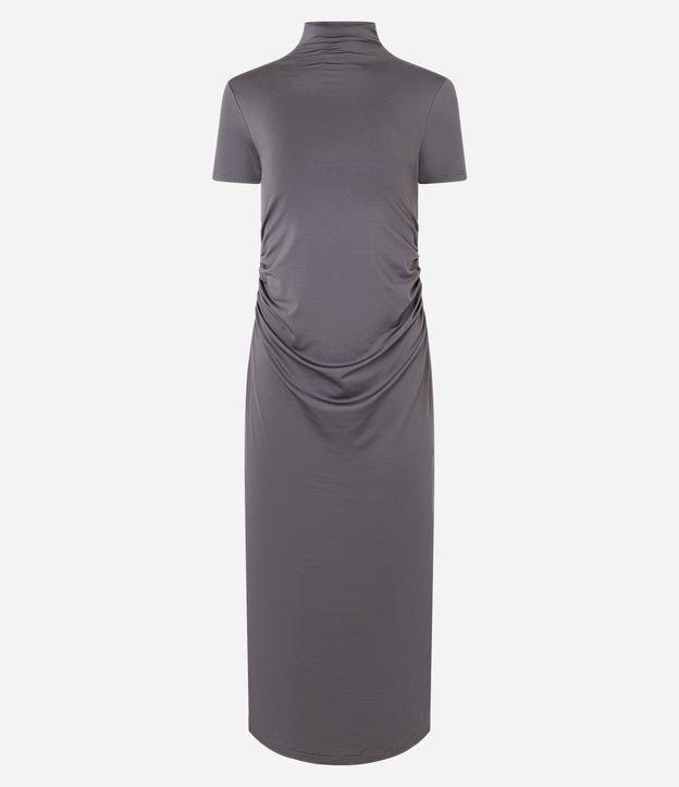 Vestido Longo em Jersey com Golinha Alta e Franzido - 1