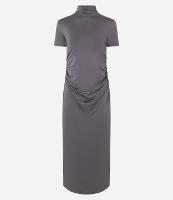 Vestido Longo em Jersey com Golinha Alta e Franzido - 1