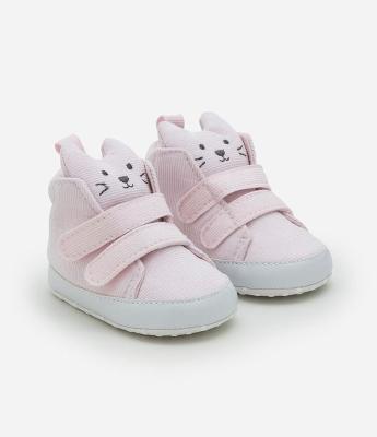 Tênis Infantil em Veludo com Estampa Cara de Gatinho - Tam 15 a 19