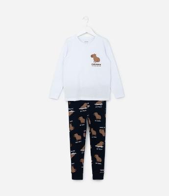 Pijama Infantil com Estampa Capivara - Tam 6 a 14 Anos