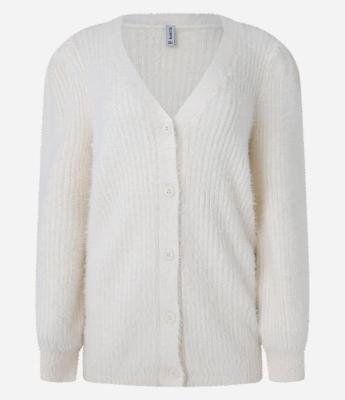 Cardigan Alongado em Tricô com Pelinhos e Punhos Canelados