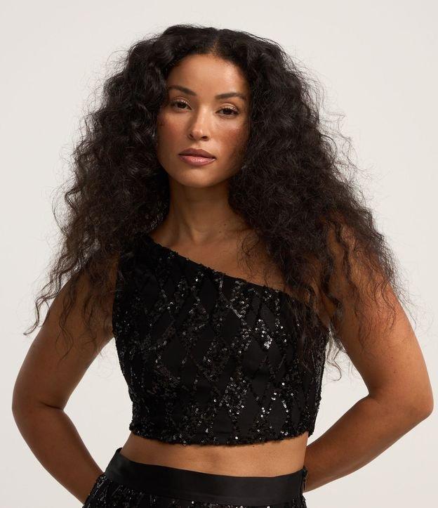 Blusa Cropped em Paetê Geométrico com Ombro Só - 2