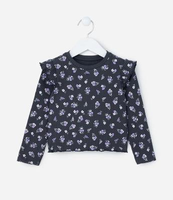 Blusa Infantil Canelada com Estampa Floral - Tam 1 a 6 Anos