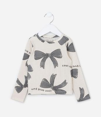 Blusa Infantil Canelada com Estampa de Laços - Tam 1 a 6 Anos