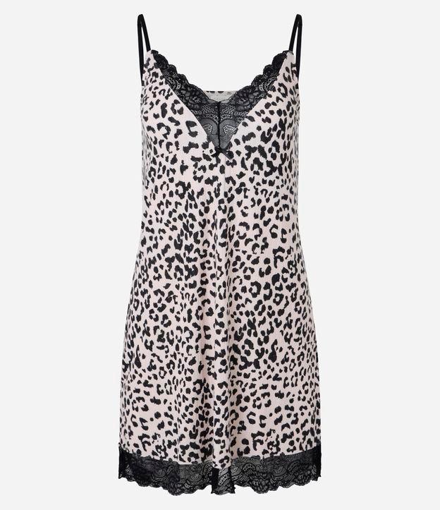 Camisola Curta Estampada de Onça com Renda no Decote - 1