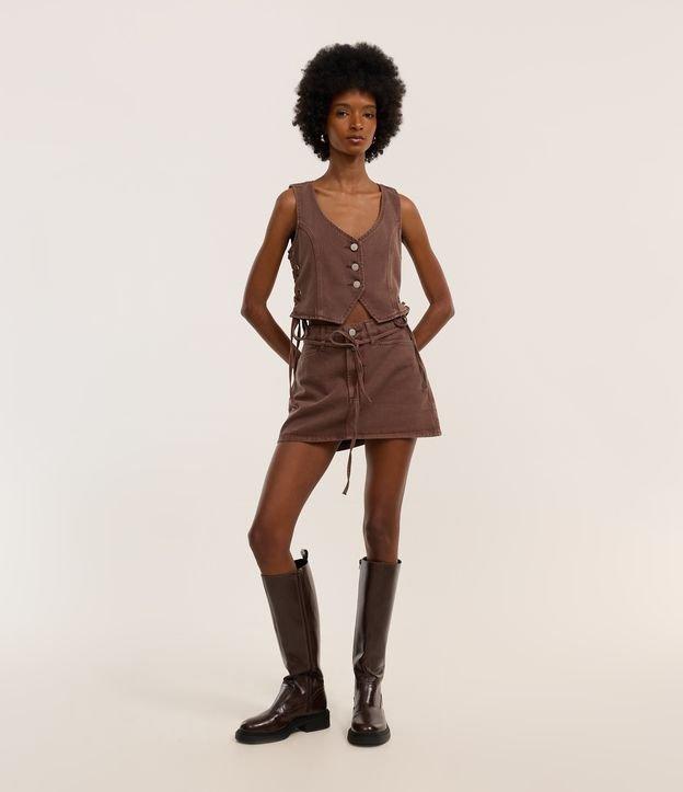 Mini Saia em Jeans com Tingimento Cationizado e Amarração no Cós - 1