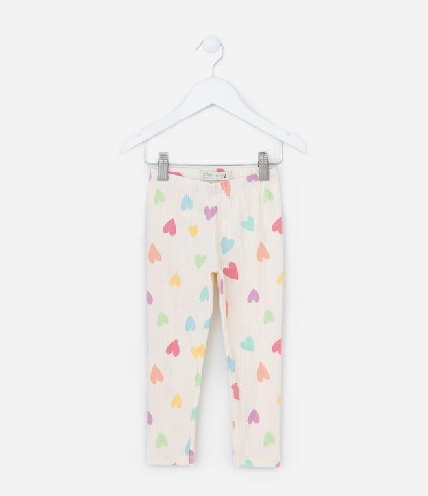 Calça Legging Infantil Canelada com Estampa Corações - Tam 1 a 6 Anos - 1