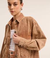 Jaqueta Oversized em Sarja Manchadinha com Bolsos Grandes - 1