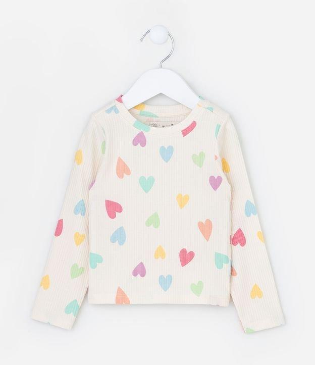 Blusa Infantil Canelada com Estampa de Corações - Tam  1 a 6 Anos - 1