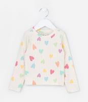 Blusa Infantil Canelada com Estampa de Corações - Tam  1 a 6 Anos - 1