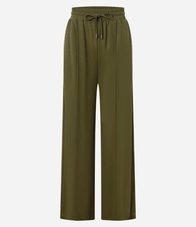 Calça Reta de Cintura Alta em Malha Piquet com Cós Elástico - 1