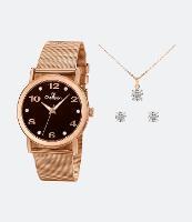 Kit Relógio Champion Analógico com Caixa e Pulseira em Aço Rosegold CN29034D - 1