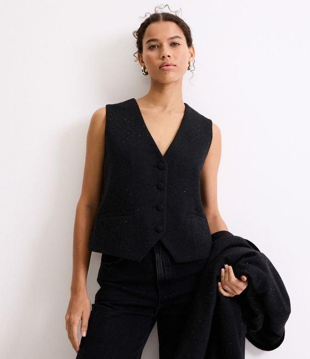 Colete em Polivelour com Botões Forrados e Brilho - 2