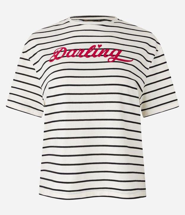 Camiseta Boxy Listrada em Algodão com Lettering Darling - 1