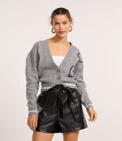 Cardigan Curto em Tricô com Botões e Estampa de Corações - 2