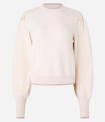 Suéter em Tricô com Friso Contrastante e Manga Bufante