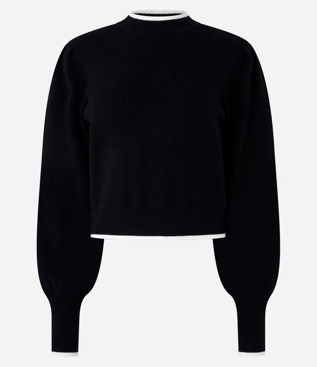 Suéter em Tricô com Friso Contrastante e Manga Bufante - 1