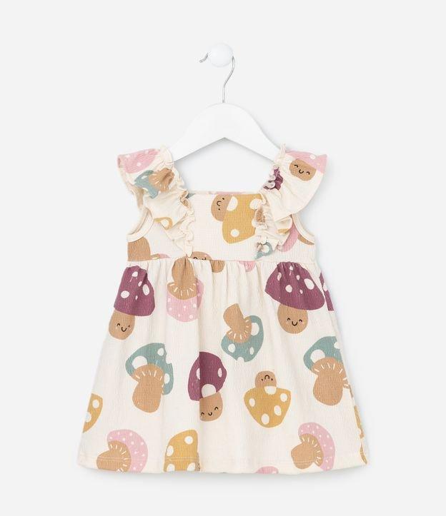 Vestido Infantil Texturizado com Estampa Cogumelos - Tam 0 a 18 meses - 1