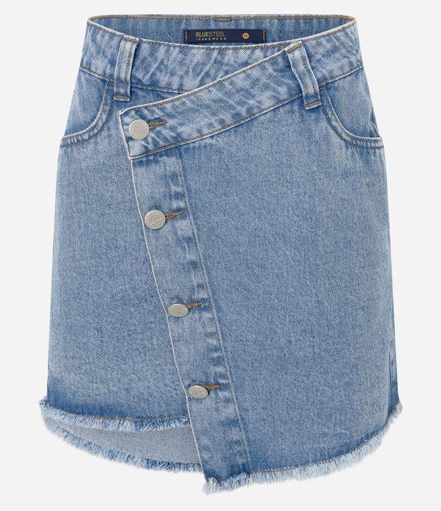 Mini Saia em Jeans com Abotoamento Deslocado e Barra Desfiada - 1