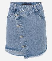 Mini Saia em Jeans com Abotoamento Deslocado e Barra Desfiada - 1