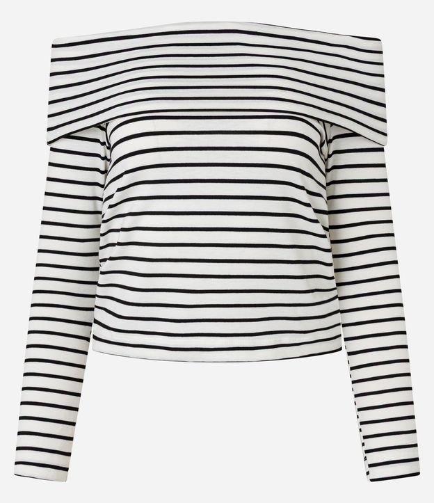 Blusa Ombro a Ombro Listrada com Pala Virada - 1