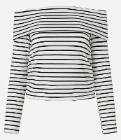 Blusa Ombro a Ombro Listrada com Pala Virada - 1