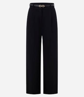 Calça Reta Cintura Alta em Ponto Roma com Cinto Fino