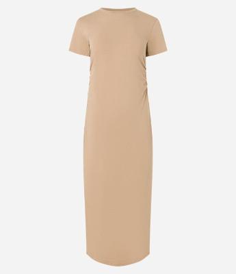 Vestido Longo com Golinha Alta e Franzido Lateral