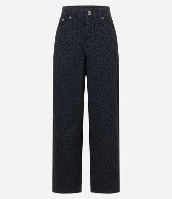 Calça Baggy em Sarja Animal Print Oncinha