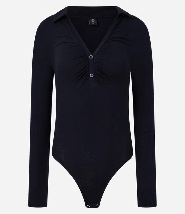 Body em Ribana com Gola Polo e Franzidos no Busto - 1