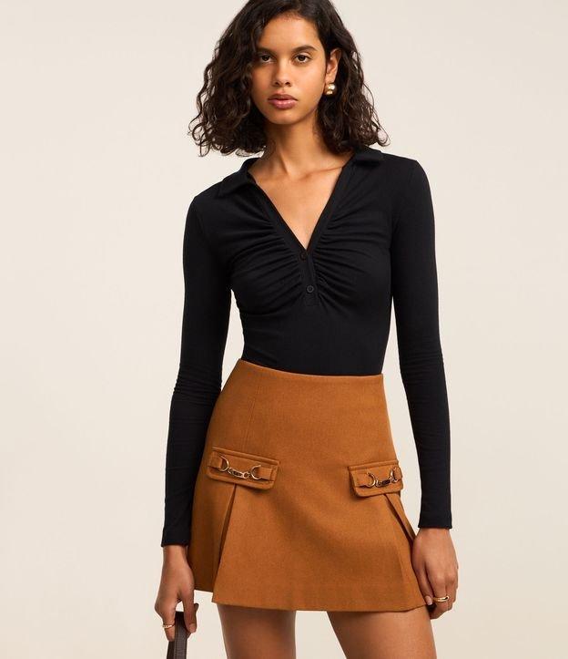 Body em Ribana com Gola Polo e Franzidos no Busto - 2