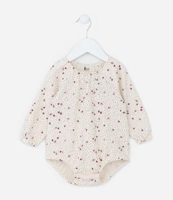 Body Infantil Texturizado com Estampa Floral - Tam 0 a 18 meses