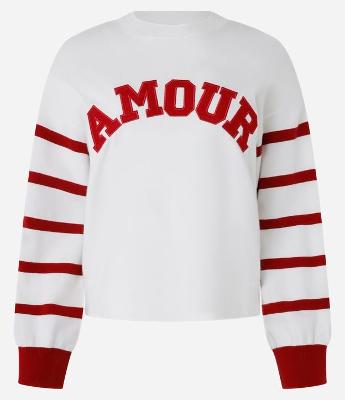 Suéter em Jacquard com Lettering Amour e Listras nas Mangas