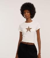 Blusa New T-shirt em Algodão com Estampa de Estrela Animal Print - 2