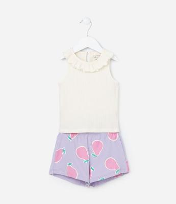 Conjunto Infantil em Ribana com Babadinho na Gola - Tam 1 a 6 Anos