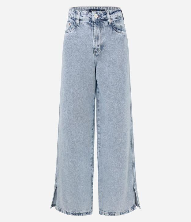 Calça Wide Leg em Jeans Marmorizada com Fenda Lateral - 1