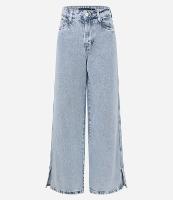 Calça Wide Leg em Jeans Marmorizada com Fenda Lateral - 1