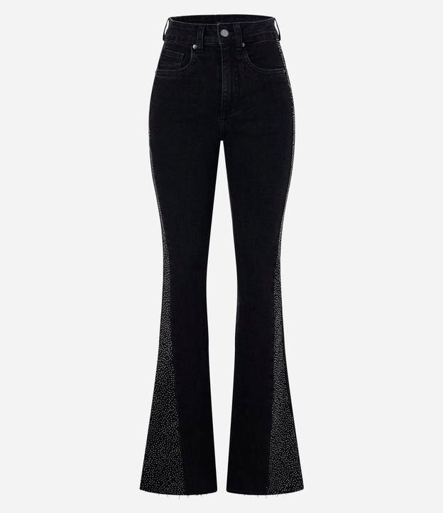 Calça Flare em Jeans com Brilho Lateral - 1