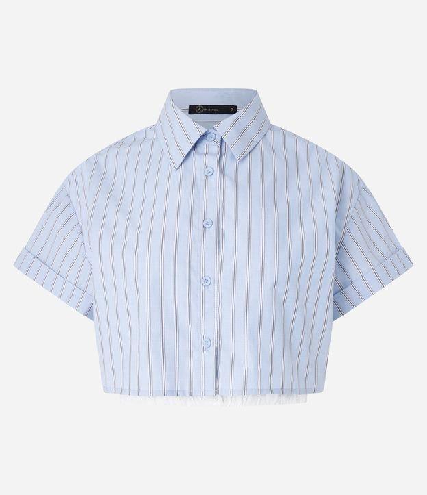 Camisa Cropped em Tricoline com Estampa Listrada - 1