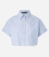 Camisa Cropped em Tricoline com Estampa Listrada - 1