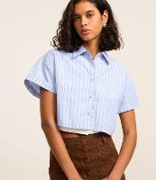 Camisa Cropped em Tricoline com Estampa Listrada - 3