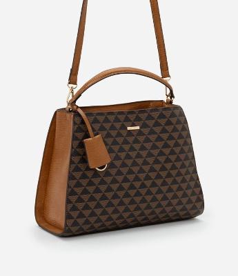 Bolsa Satchel Grande Estampado em Triângulo com Detalhes Lezzard