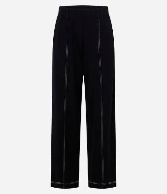 Calça Reta Cintura Alta em Ponto Roma com Costura Aparente