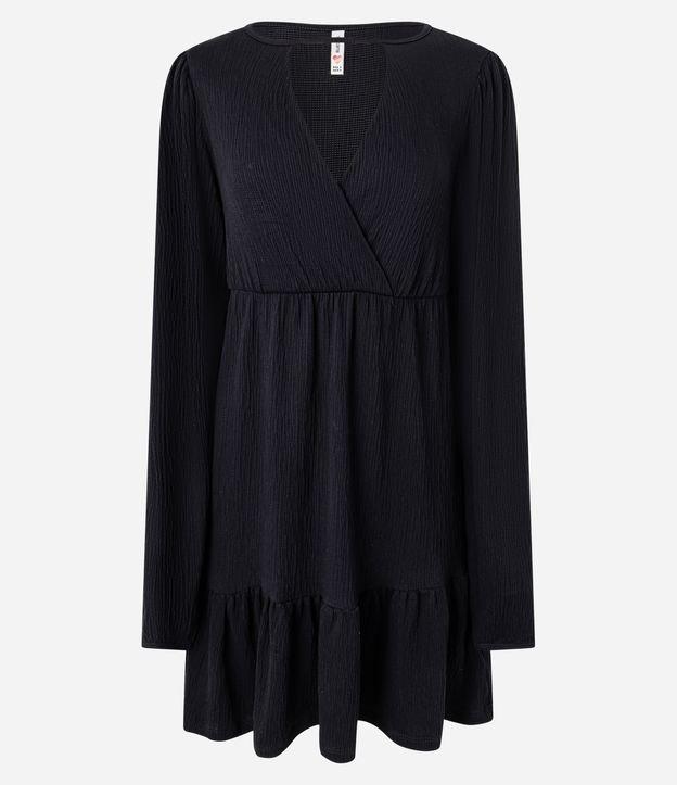 Vestido Curto Texturizado com Decote Transpassado - 1